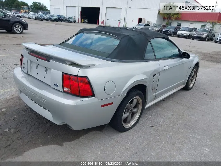 2003 Ford Mustang Gt VIN: 1FAFP45XX3F375209 Lot: 40418190