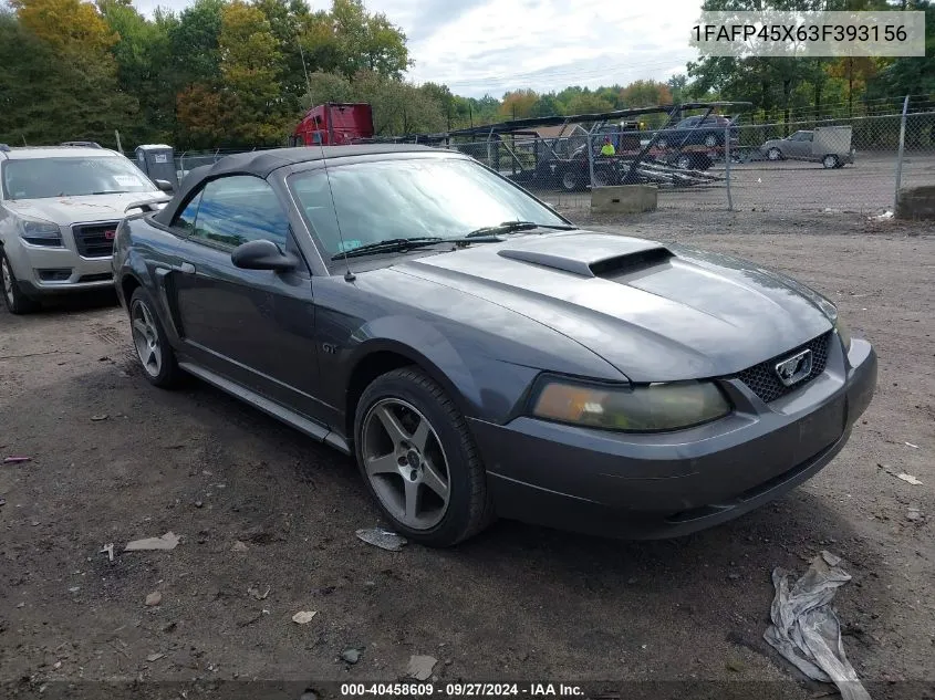 2003 Ford Mustang Gt VIN: 1FAFP45X63F393156 Lot: 40458609