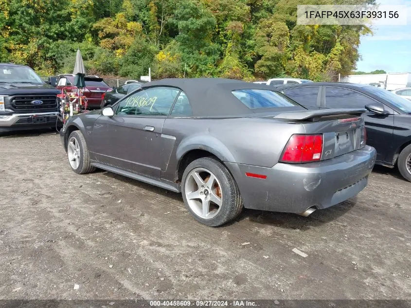 2003 Ford Mustang Gt VIN: 1FAFP45X63F393156 Lot: 40458609