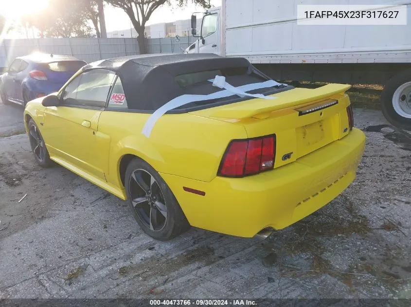 2003 Ford Mustang Gt VIN: 1FAFP45X23F317627 Lot: 40473766