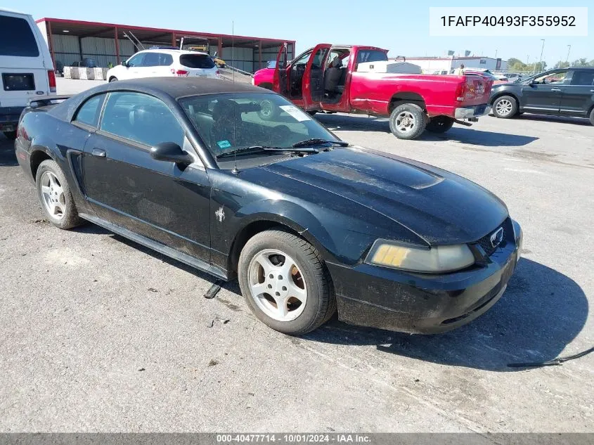 2003 Ford Mustang VIN: 1FAFP40493F355952 Lot: 40477714