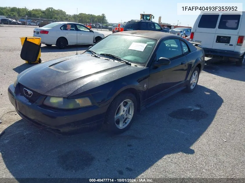 2003 Ford Mustang VIN: 1FAFP40493F355952 Lot: 40477714