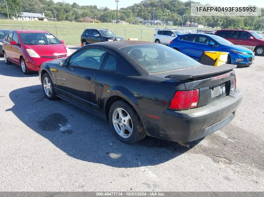 2003 Ford Mustang VIN: 1FAFP40493F355952 Lot: 40477714