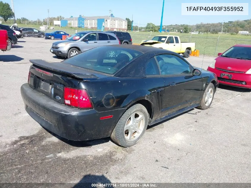 2003 Ford Mustang VIN: 1FAFP40493F355952 Lot: 40477714