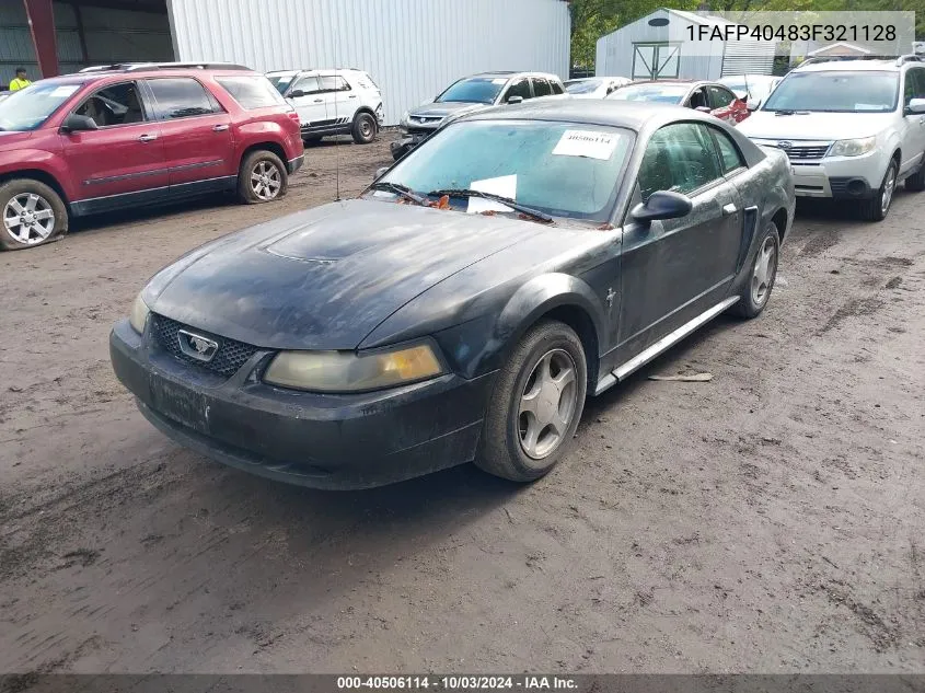 2003 Ford Mustang VIN: 1FAFP40483F321128 Lot: 40506114