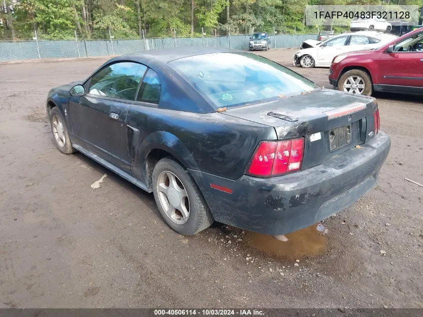 2003 Ford Mustang VIN: 1FAFP40483F321128 Lot: 40506114