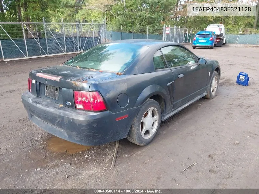 2003 Ford Mustang VIN: 1FAFP40483F321128 Lot: 40506114