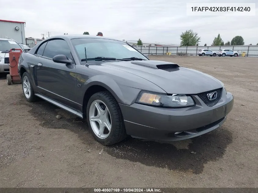 2003 Ford Mustang Gt VIN: 1FAFP42X83F414240 Lot: 40507169