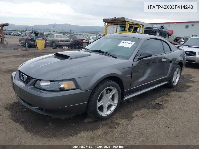 2003 Ford Mustang Gt VIN: 1FAFP42X83F414240 Lot: 40507169