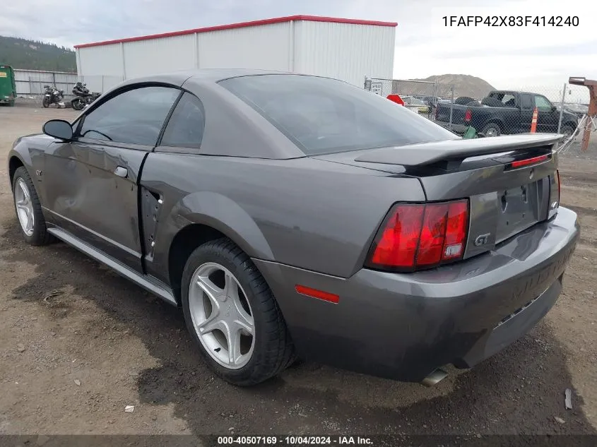 2003 Ford Mustang Gt VIN: 1FAFP42X83F414240 Lot: 40507169