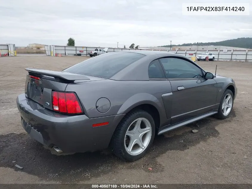 2003 Ford Mustang Gt VIN: 1FAFP42X83F414240 Lot: 40507169