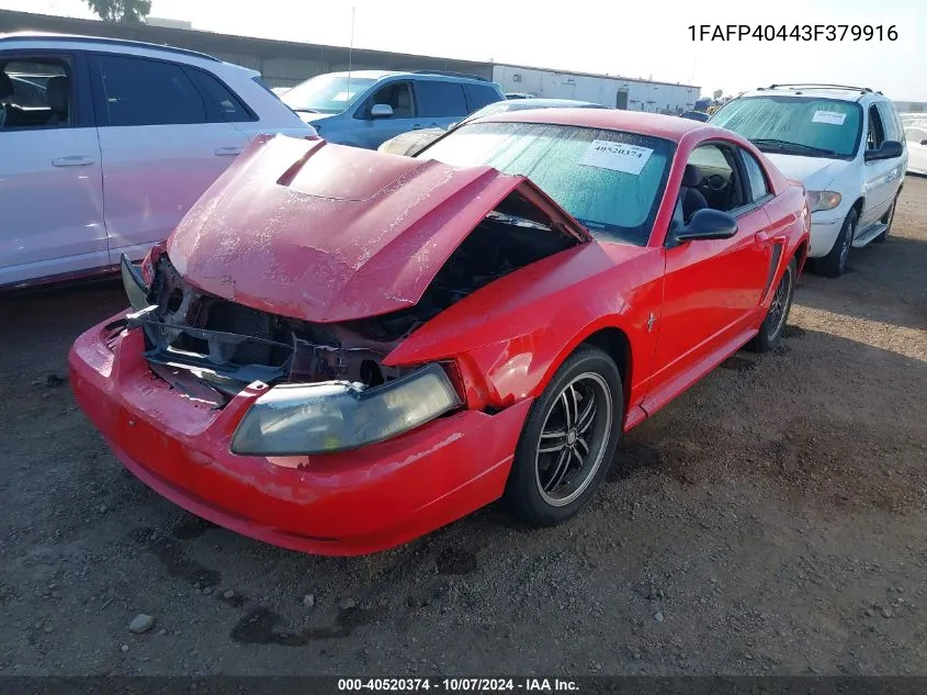 2003 Ford Mustang VIN: 1FAFP40443F379916 Lot: 40520374