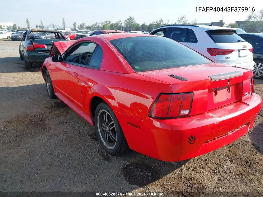 2003 Ford Mustang VIN: 1FAFP40443F379916 Lot: 40520374