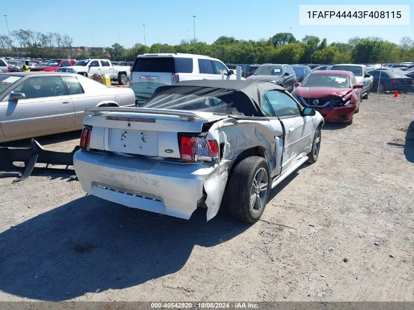 2003 Ford Mustang VIN: 1FAFP44443F408115 Lot: 40542920