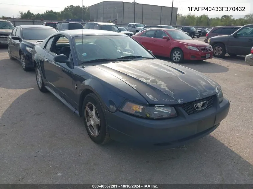 2003 Ford Mustang VIN: 1FAFP40433F370432 Lot: 40567281