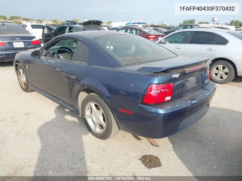 2003 Ford Mustang VIN: 1FAFP40433F370432 Lot: 40567281