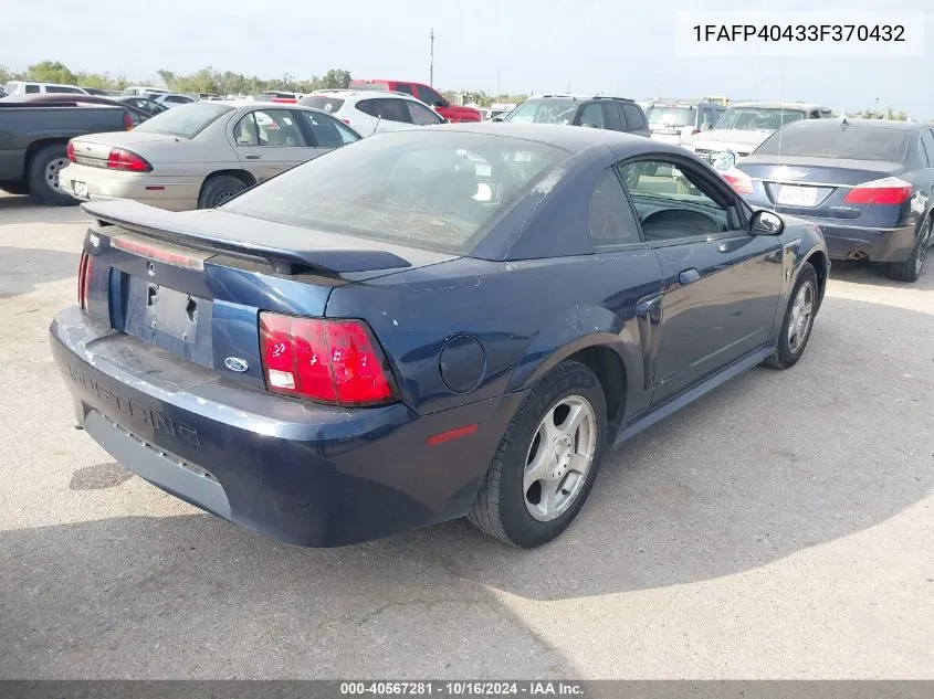 2003 Ford Mustang VIN: 1FAFP40433F370432 Lot: 40567281