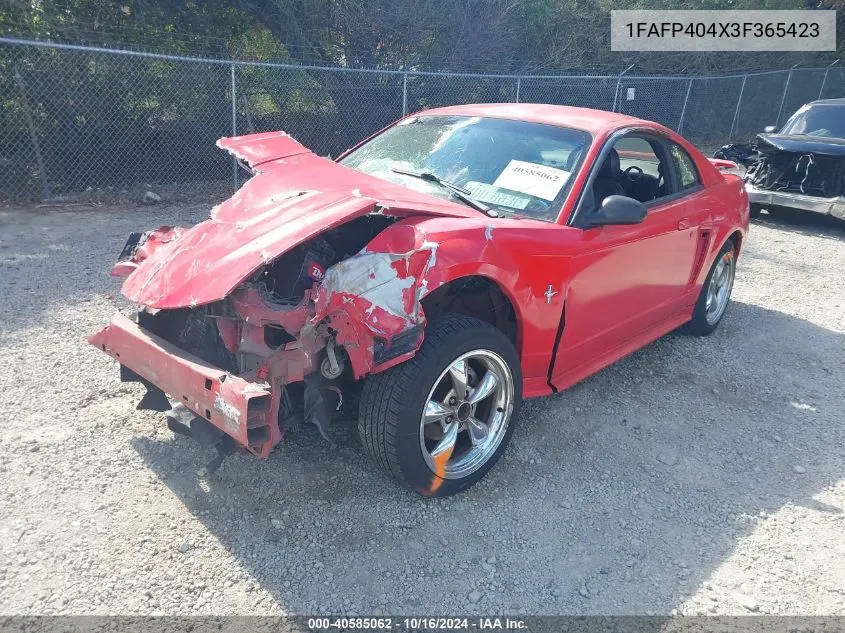 2003 Ford Mustang VIN: 1FAFP404X3F365423 Lot: 40585062