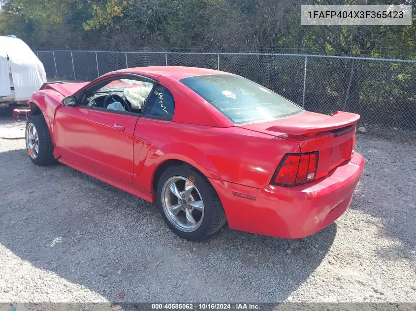 2003 Ford Mustang VIN: 1FAFP404X3F365423 Lot: 40585062