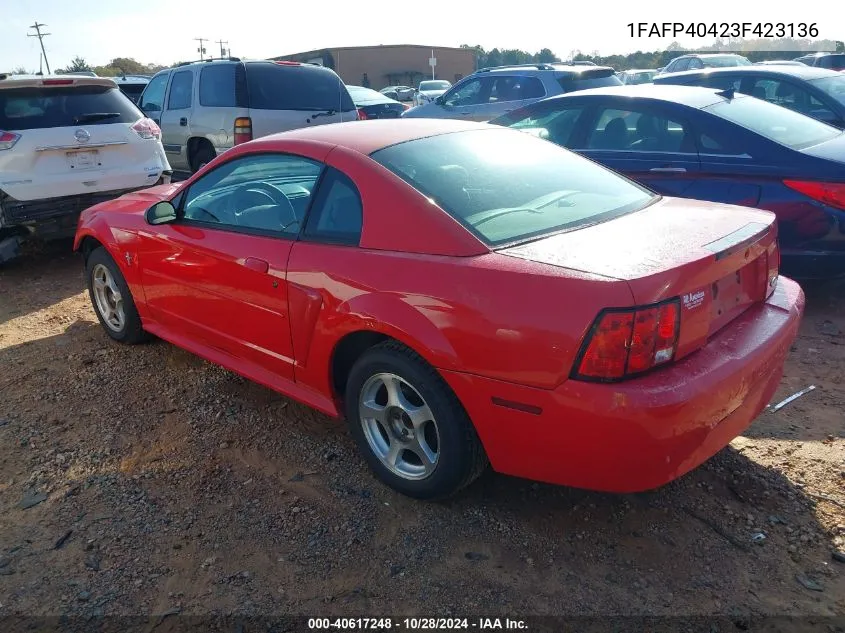 2003 Ford Mustang VIN: 1FAFP40423F423136 Lot: 40617248