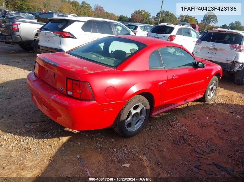 2003 Ford Mustang VIN: 1FAFP40423F423136 Lot: 40617248