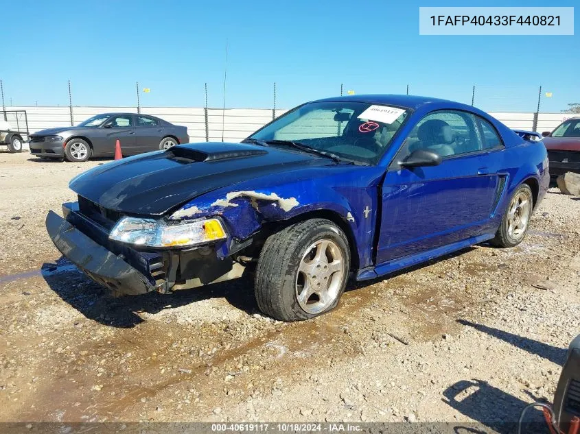 2003 Ford Mustang VIN: 1FAFP40433F440821 Lot: 40619117