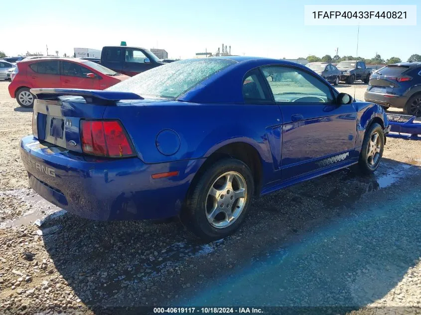 2003 Ford Mustang VIN: 1FAFP40433F440821 Lot: 40619117