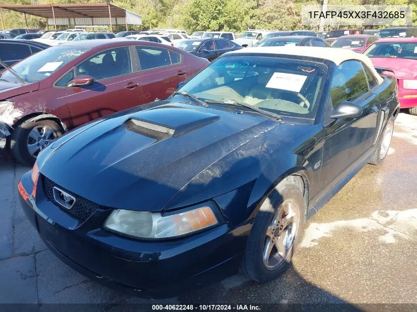 2003 Ford Mustang Gt VIN: 1FAFP45XX3F432685 Lot: 40622248