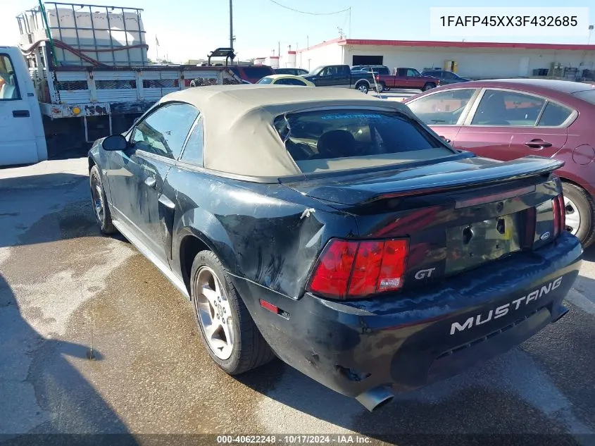 2003 Ford Mustang Gt VIN: 1FAFP45XX3F432685 Lot: 40622248