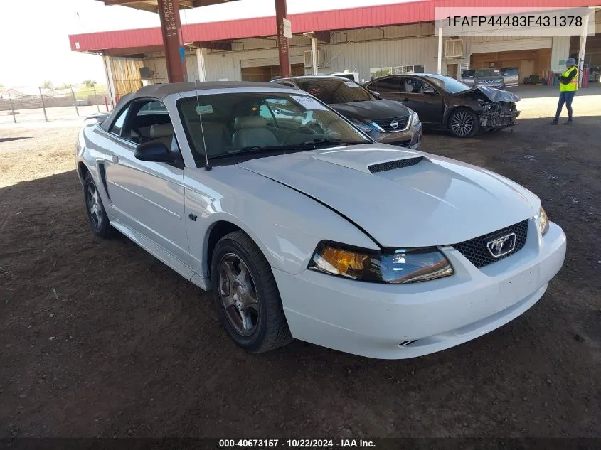 2003 Ford Mustang VIN: 1FAFP44483F431378 Lot: 40673157