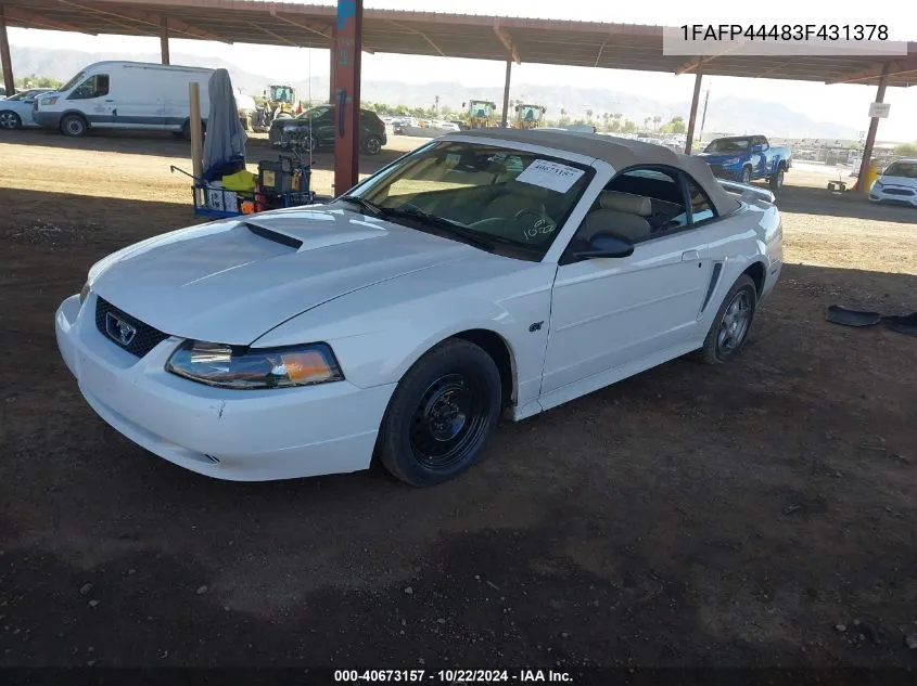 2003 Ford Mustang VIN: 1FAFP44483F431378 Lot: 40673157