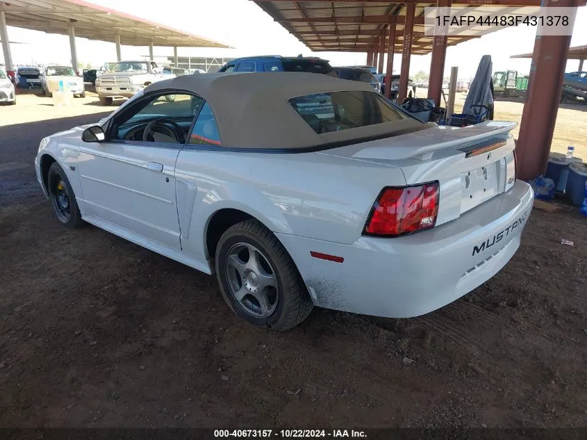 2003 Ford Mustang VIN: 1FAFP44483F431378 Lot: 40673157