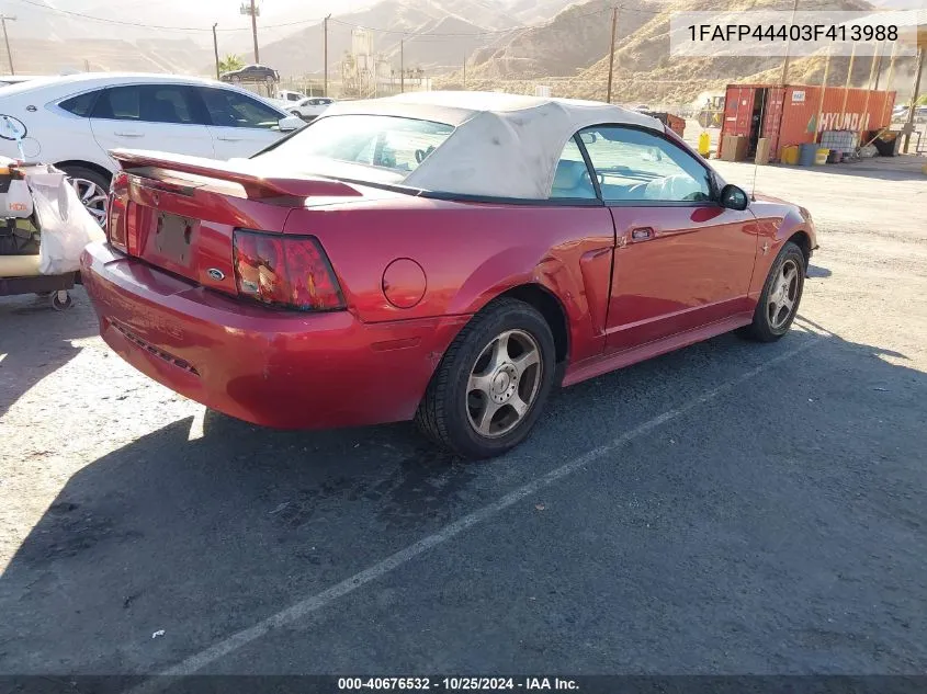 2003 Ford Mustang VIN: 1FAFP44403F413988 Lot: 40676532