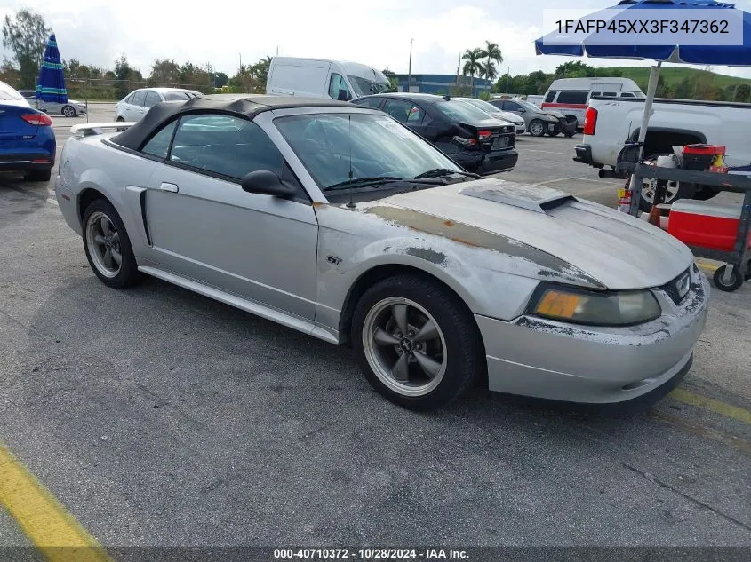 2003 Ford Mustang Gt VIN: 1FAFP45XX3F347362 Lot: 40710372