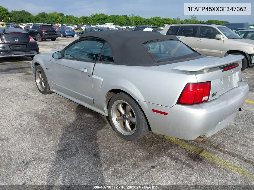 2003 Ford Mustang Gt VIN: 1FAFP45XX3F347362 Lot: 40710372