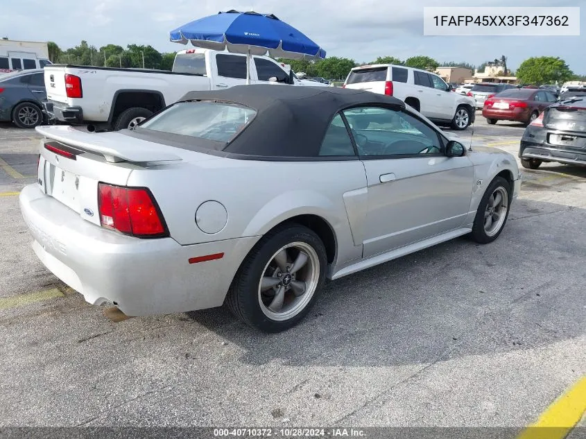 2003 Ford Mustang Gt VIN: 1FAFP45XX3F347362 Lot: 40710372