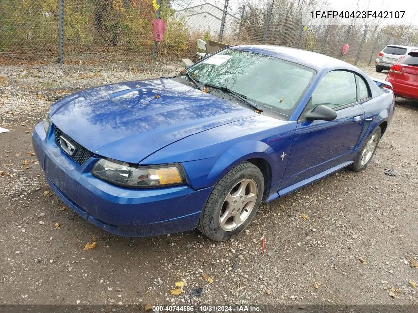 2003 Ford Mustang VIN: 1FAFP40423F442107 Lot: 40744585