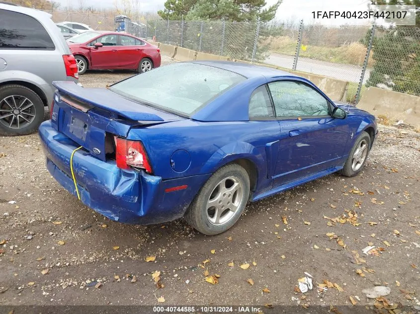 2003 Ford Mustang VIN: 1FAFP40423F442107 Lot: 40744585