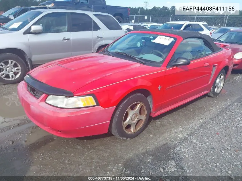 2003 Ford Mustang VIN: 1FAFP44403F411156 Lot: 40773735