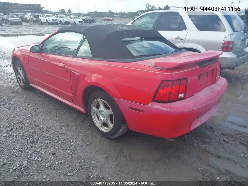 2003 Ford Mustang VIN: 1FAFP44403F411156 Lot: 40773735