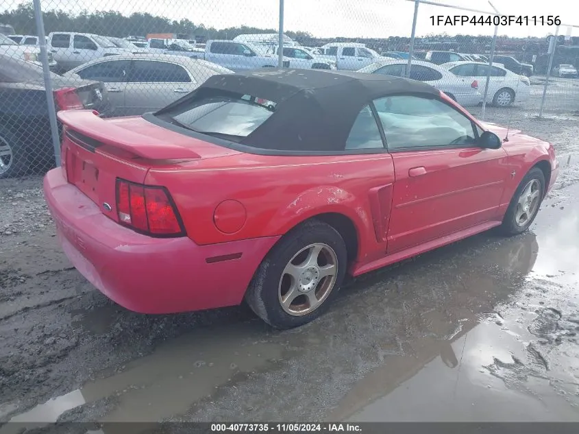 2003 Ford Mustang VIN: 1FAFP44403F411156 Lot: 40773735