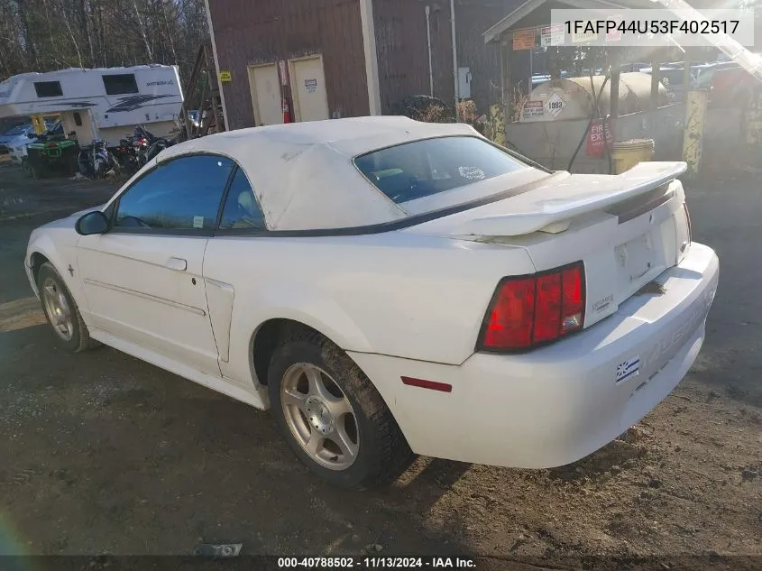 2003 Ford Mustang VIN: 1FAFP44U53F402517 Lot: 40788502