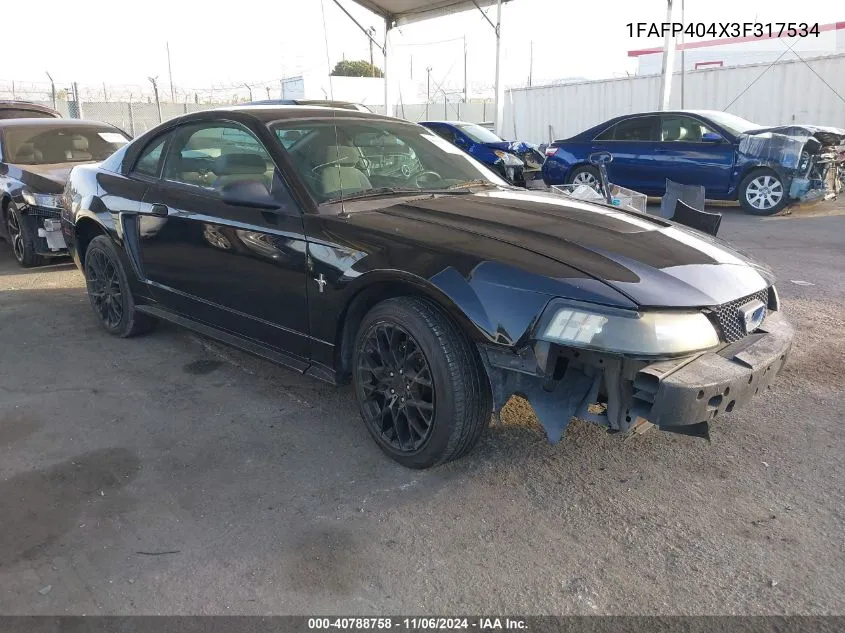 2003 Ford Mustang VIN: 1FAFP404X3F317534 Lot: 40788758