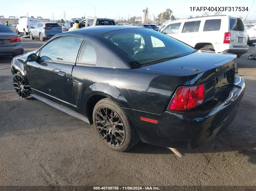 2003 Ford Mustang VIN: 1FAFP404X3F317534 Lot: 40788758