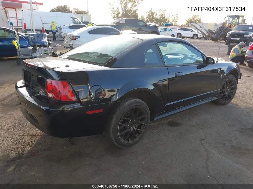 2003 Ford Mustang VIN: 1FAFP404X3F317534 Lot: 40788758