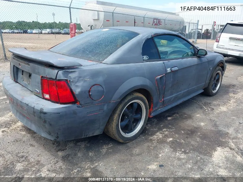 2004 Ford Mustang VIN: 1FAFP40484F111663 Lot: 40137370