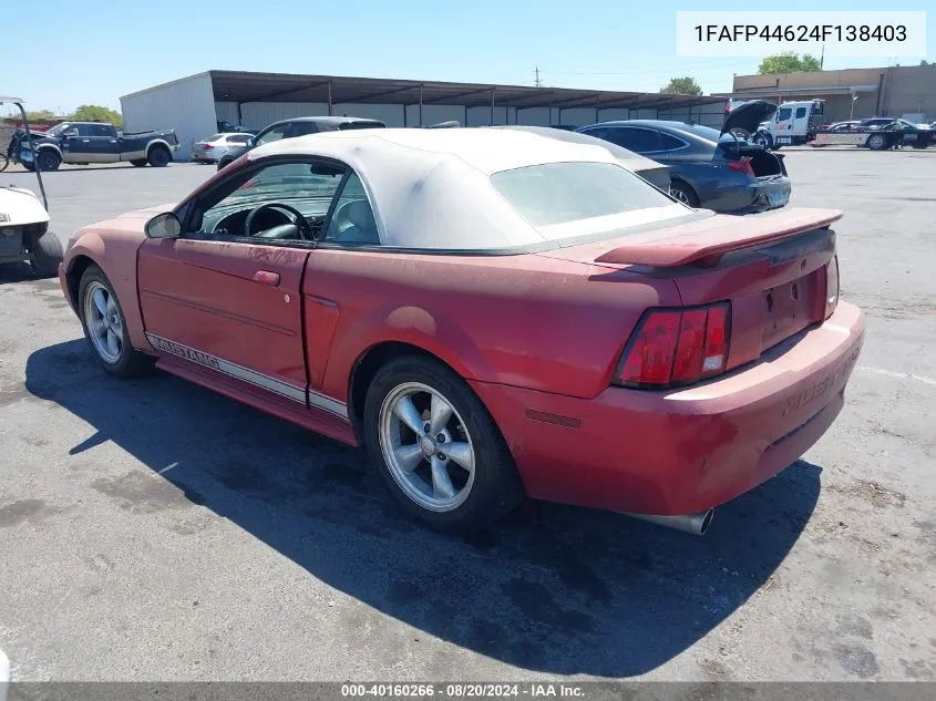 2004 Ford Mustang VIN: 1FAFP44624F138403 Lot: 40160266