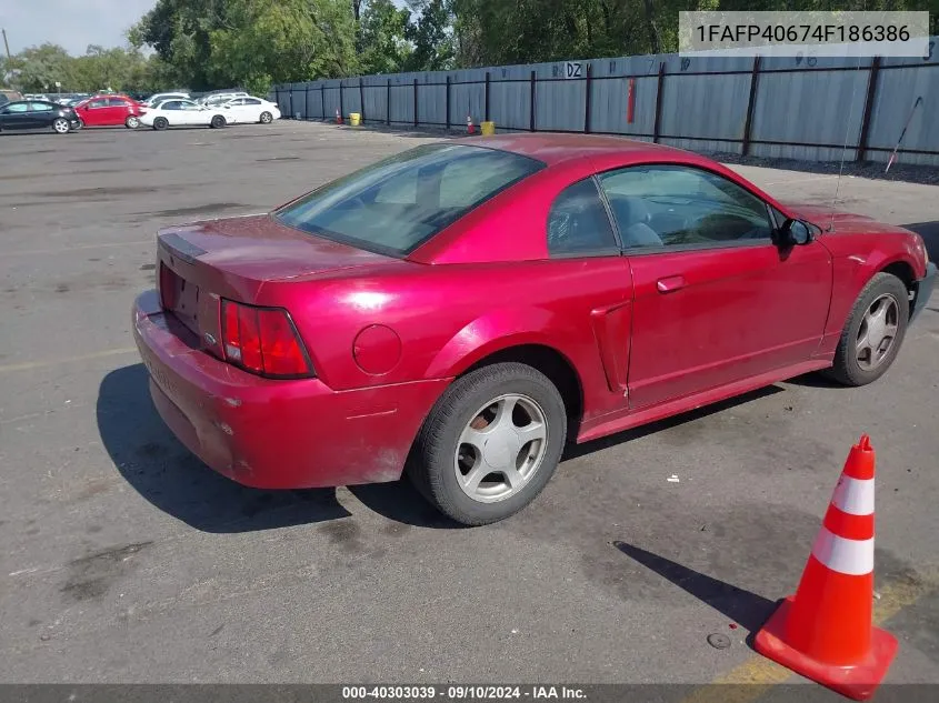 2004 Ford Mustang VIN: 1FAFP40674F186386 Lot: 40303039