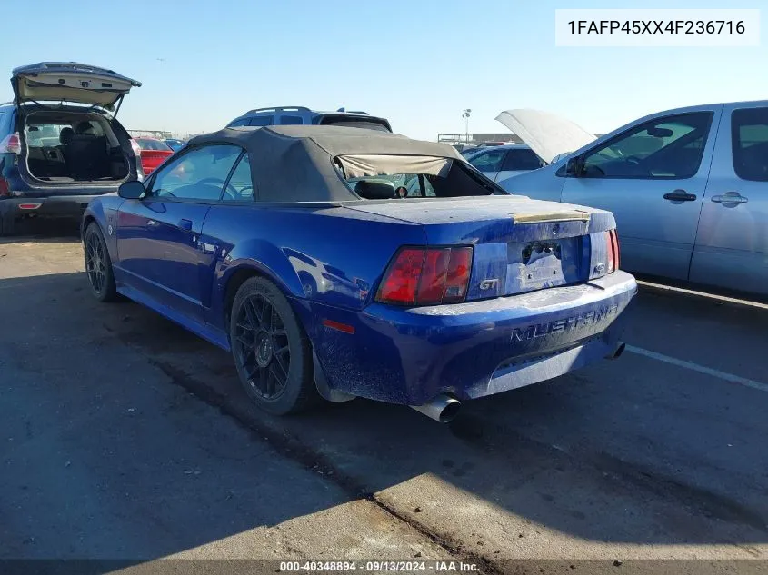 2004 Ford Mustang Gt VIN: 1FAFP45XX4F236716 Lot: 40348894