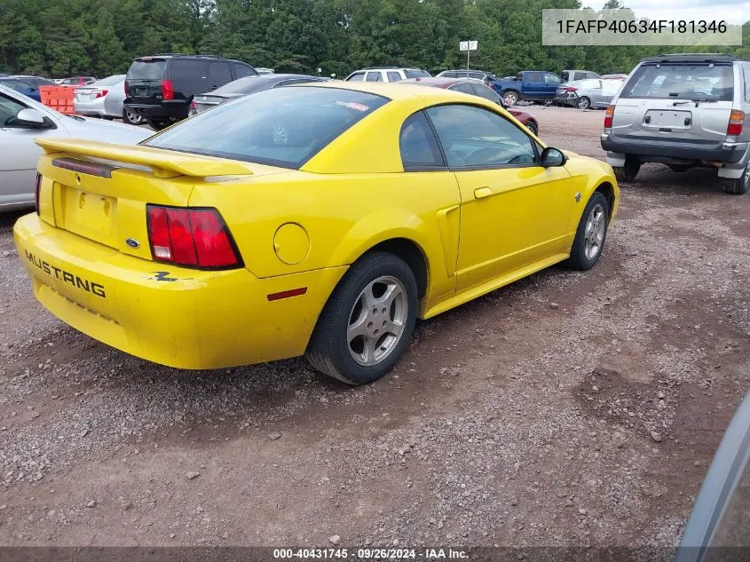 2004 Ford Mustang VIN: 1FAFP40634F181346 Lot: 40431745